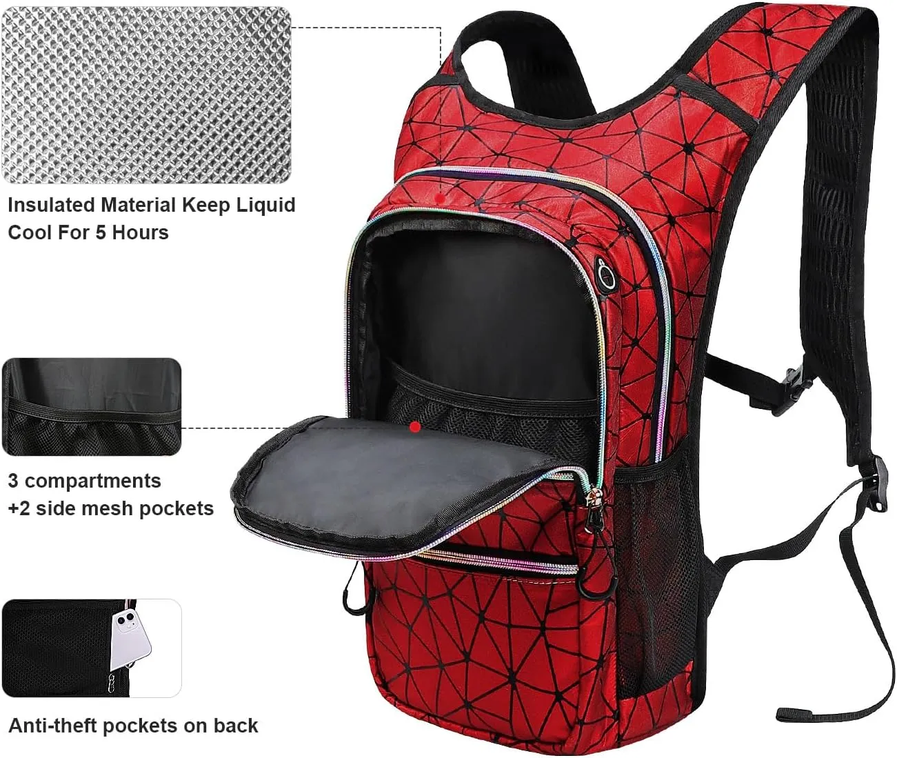 Hydration Backpack Pack, Water Backpack 20L Capacities Included 2L Hydration Bladder, Festival Essential - Rave Hydration Pack Hydropack Hydro for Hiking, Running, Biking, Festival Gear