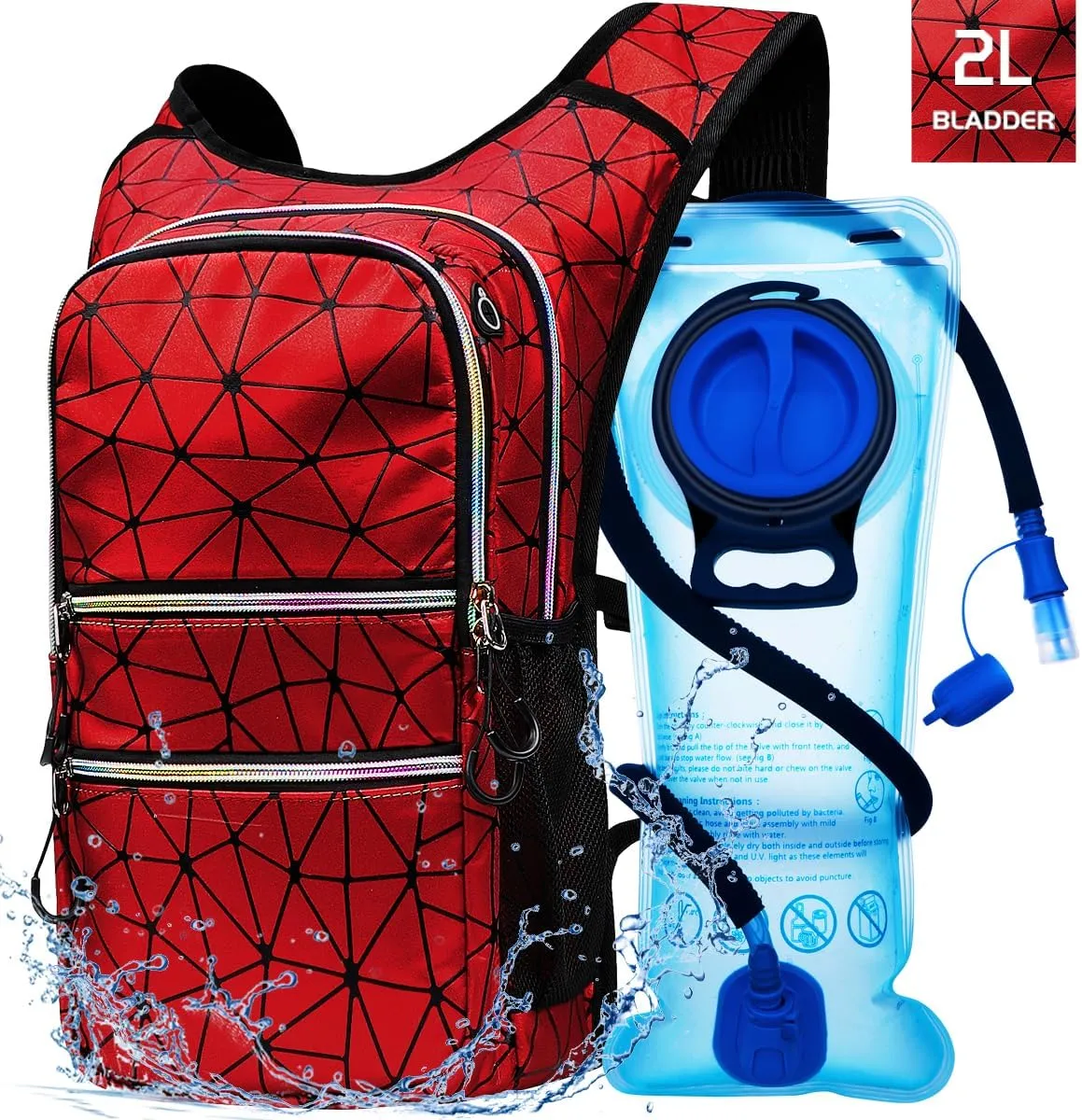 Hydration Backpack Pack, Water Backpack 20L Capacities Included 2L Hydration Bladder, Festival Essential - Rave Hydration Pack Hydropack Hydro for Hiking, Running, Biking, Festival Gear