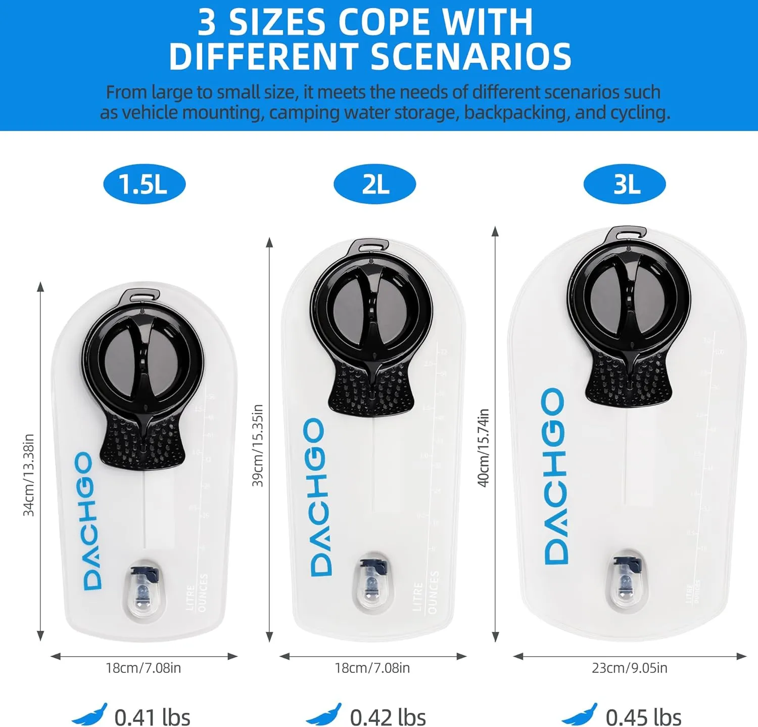 Hydration Bladder, 1.5L 2L 3L Water Bladder for Hiking Backpack, BPA-Free & Taste-Free Hydration Water Reservoir, Camping Cycling Running