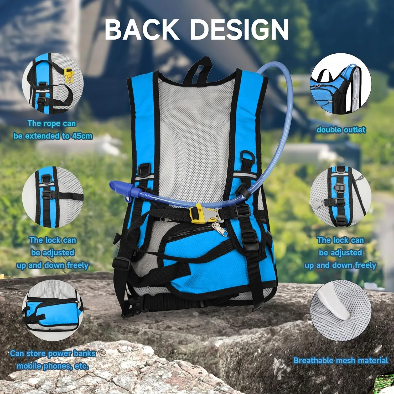 Hydration Bladder Backpack for Men & Women Sport Hydro Backpack with 2L Water Bladder Pack for Hiking Running Cycling Camping