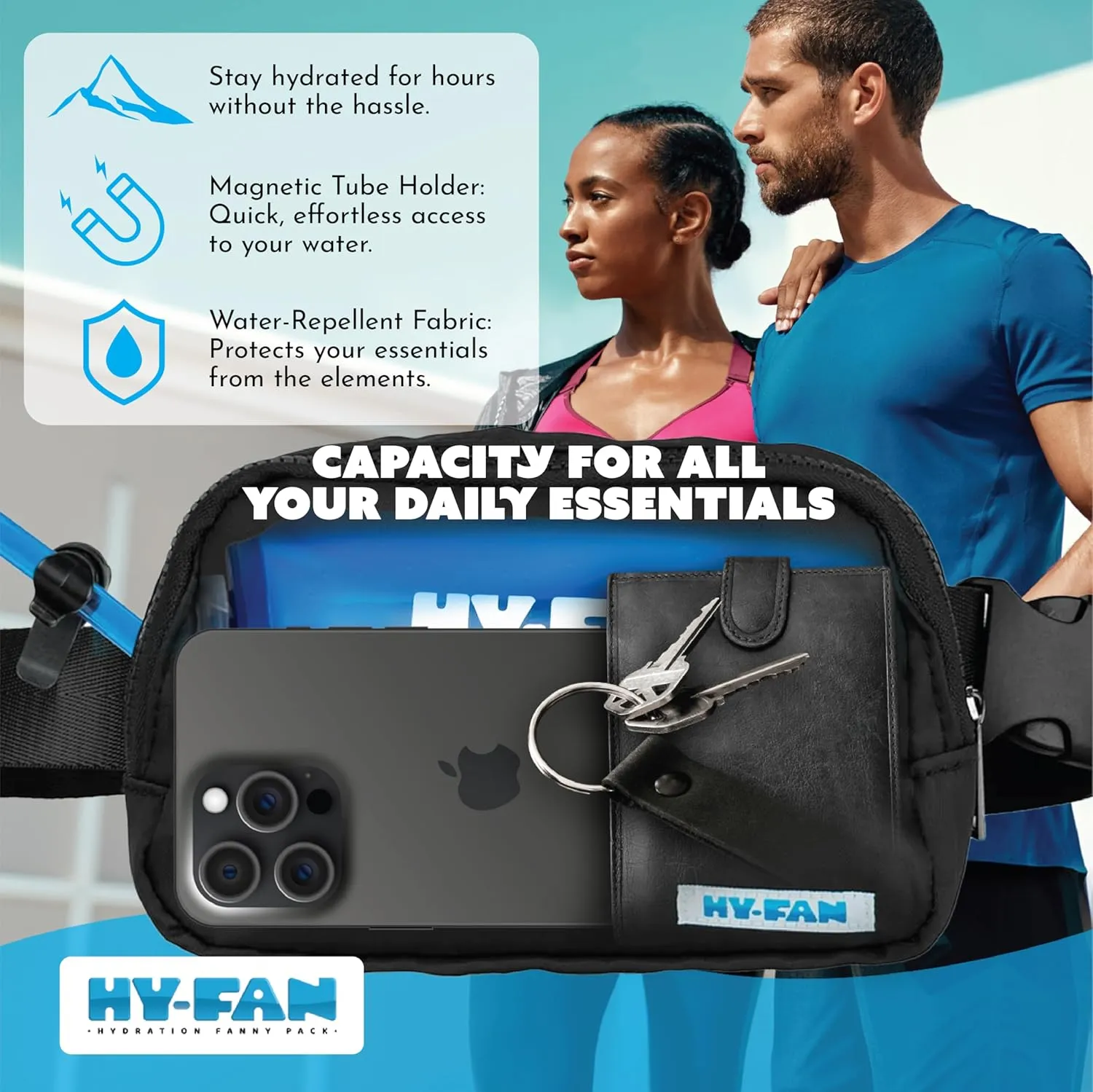 Hydration Cross Body with Bladder, 17oz BPA-Free, Hands-Free Design, Secure Pockets, Ideal for Athletic Outdoor Activities, Travel and More - White