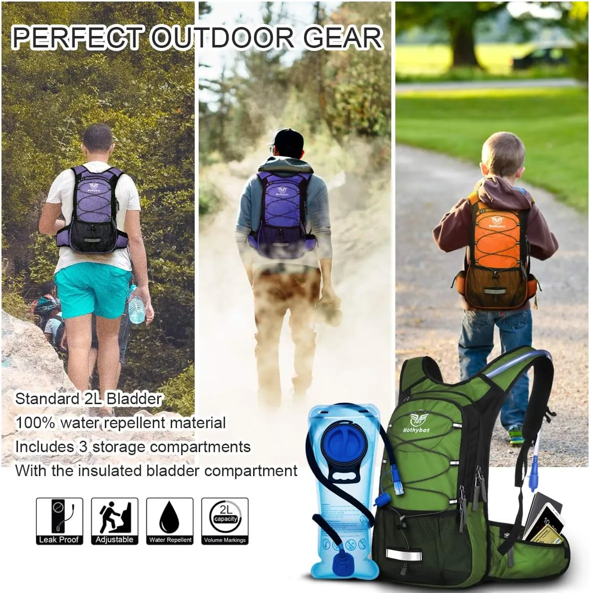 Hydration Pack, Insulated Hydration Backpack with 2L BPA Free Water Bladder and Storage, Hiking Backpack for Men, Women, Kids for Running, Cycling, Camping - Keep Liquid Cool up to 5 Hours