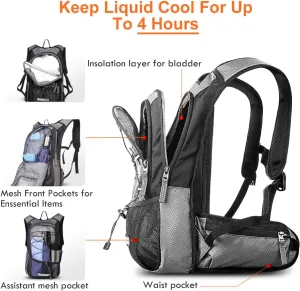 Hydration Pack, Insulated Hydration Backpack with 2L BPA Free Water Bladder and Storage, Hiking Backpack for Men, Women, Kids for Running, Cycling, Camping - Keep Liquid Cool up to 5 Hours