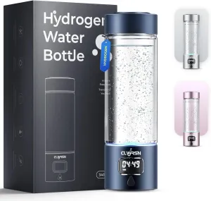 Hydrogen Water Bottle, Rechargeable with Countdown Timer & Battery Level Display, 5000 PPB, 11.5 Oz Capacity, Aluminum & Glass, Portable Hydrogen Water Bottle Generator for Office, Home, Outdoor(Blue)