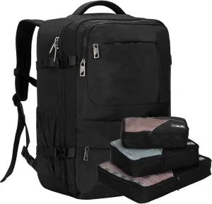 Hynes Eagle 44L Carry on Backpack Airline Approved Travel Backpack for Men Women Large Laptop Backpack 17 inch Nylon Backpack Overnight Weekender Duffel Bag Black with 3PCS Packing Cubes Set Black