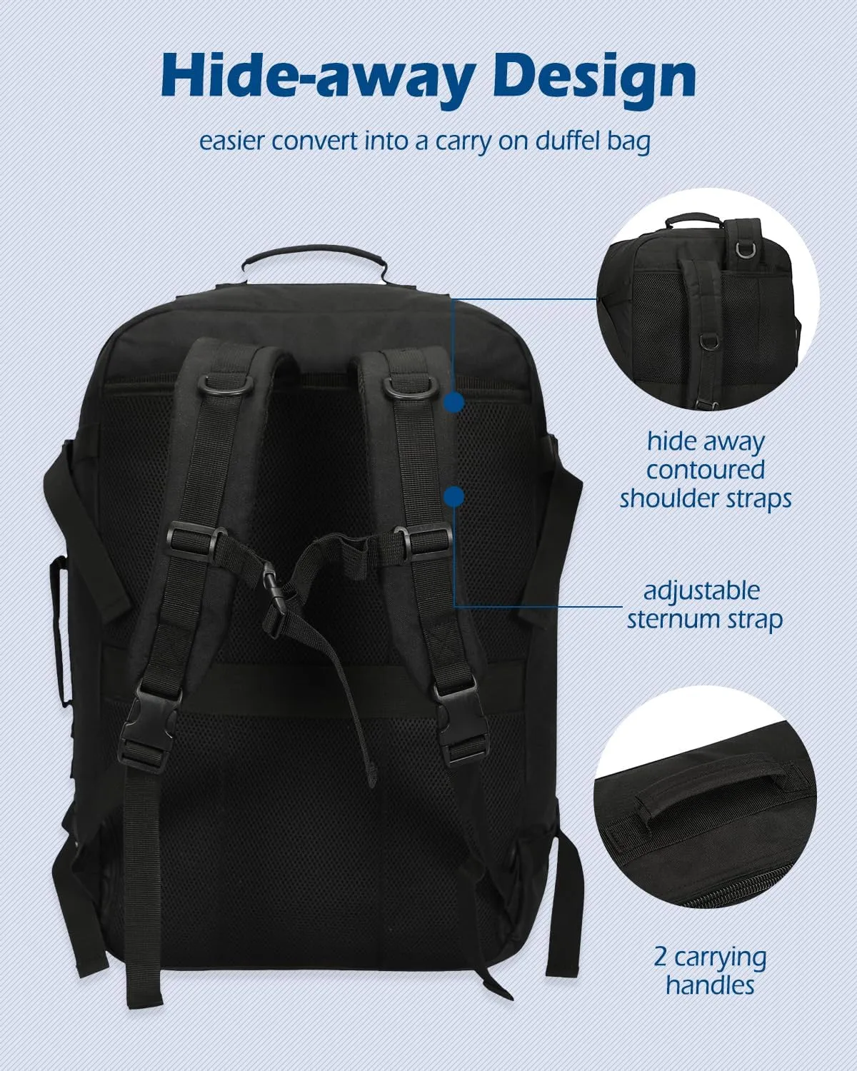 Hynes Eagle Carry on Backpack 38L Large Travel Backpack for Women Flight Approved Weekender Bag Laptop Backpack Men 15 inches Black 2023