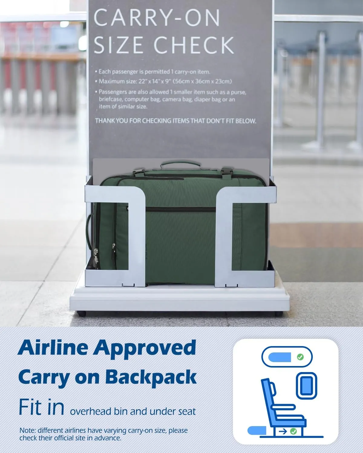 Hynes Eagle Carry on Backpack 38L Large Travel Backpack for Women Flight Approved Weekender Bag Laptop Backpack Men 15 inches Oliver Green