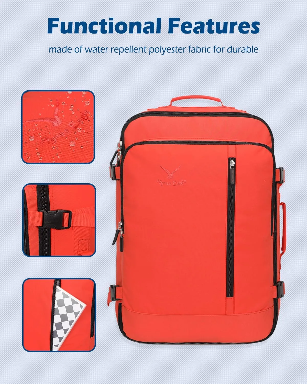 Hynes Eagle Carry on Backpack 38L Large Travel Backpack for Women Flight Approved Weekender Bag Laptop Backpack Men 15 inches Orange