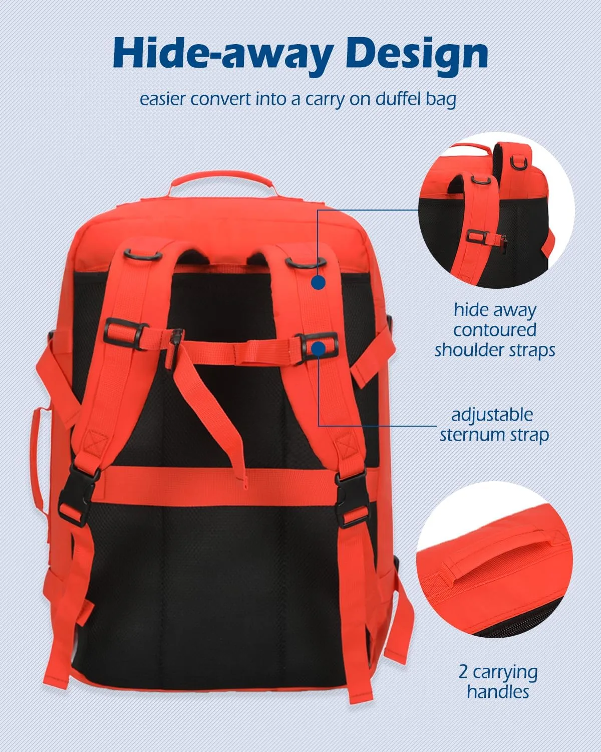 Hynes Eagle Carry on Backpack 38L Large Travel Backpack for Women Flight Approved Weekender Bag Laptop Backpack Men 15 inches Orange