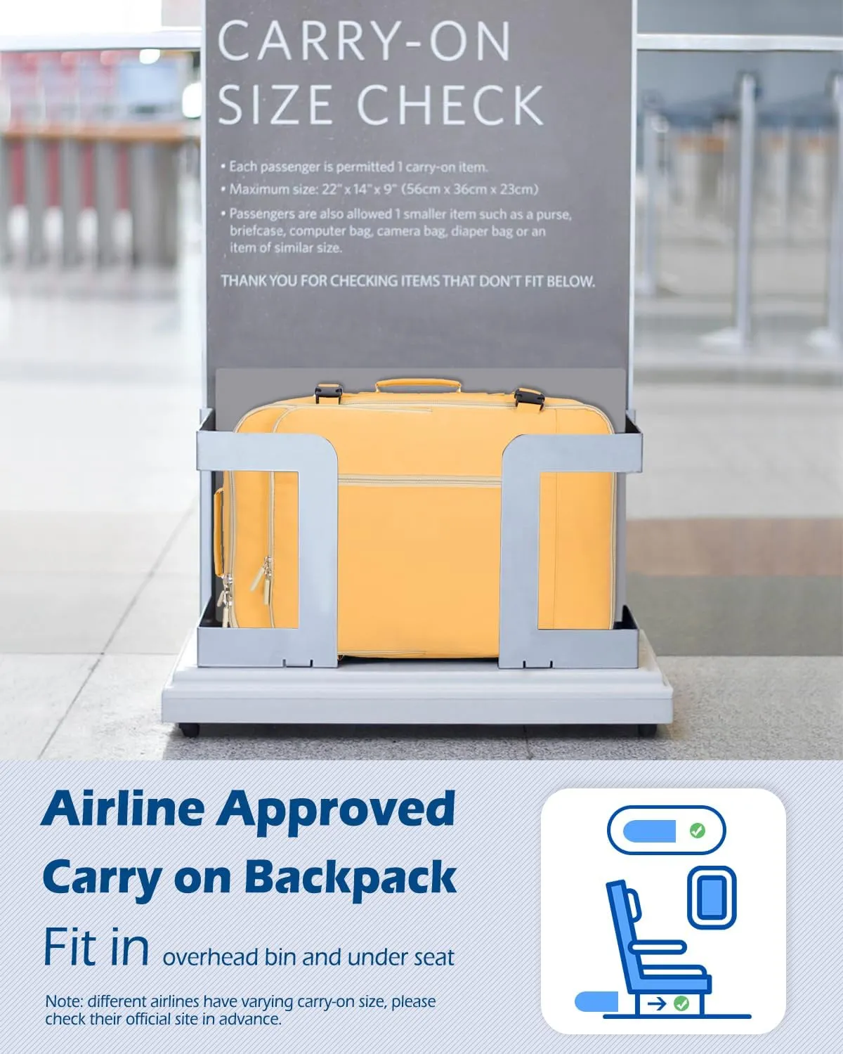 Hynes Eagle Carry on Backpack 38L Large Travel Backpack for Women Flight Approved Weekender Bag Laptop Backpack Men 15 inches Yellow
