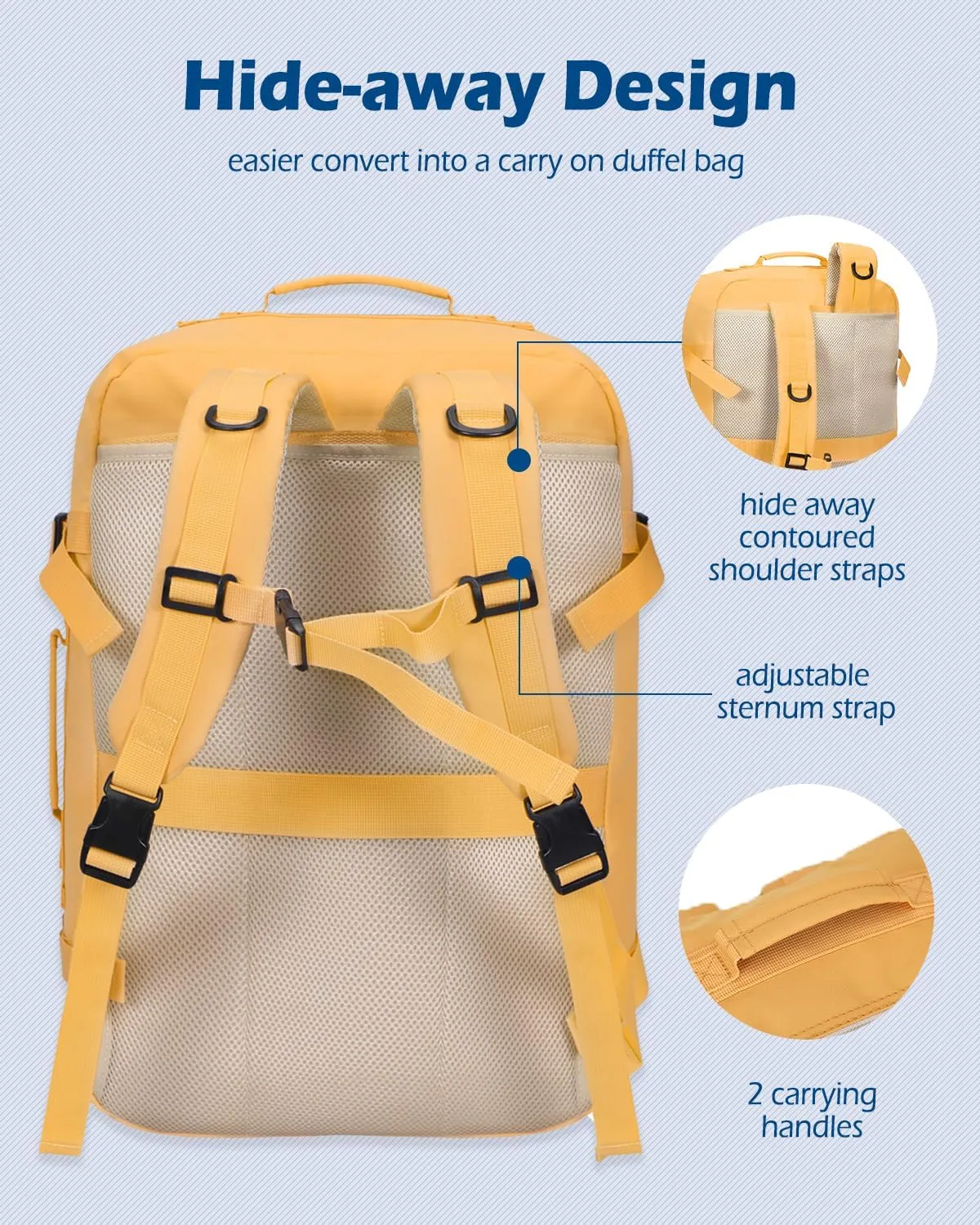 Hynes Eagle Carry on Backpack 38L Large Travel Backpack for Women Flight Approved Weekender Bag Laptop Backpack Men 15 inches Yellow
