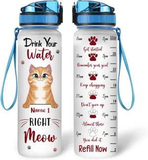 Hyturtle Personalized Cat Water Bottle - 32oz Motivational Water Bottle with Leak-Proof Lid & Time Marker - Custom Name Gift for Black Cat Lovers, Women, Girls - Birthday & Christmas Gift
