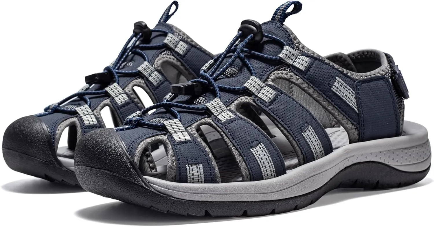 i78 Mens Athletic Hiking Sandals Closed Toe Outdoor Sport Sandals for Trail Beach Walking Waterproof Lightweight Casual
