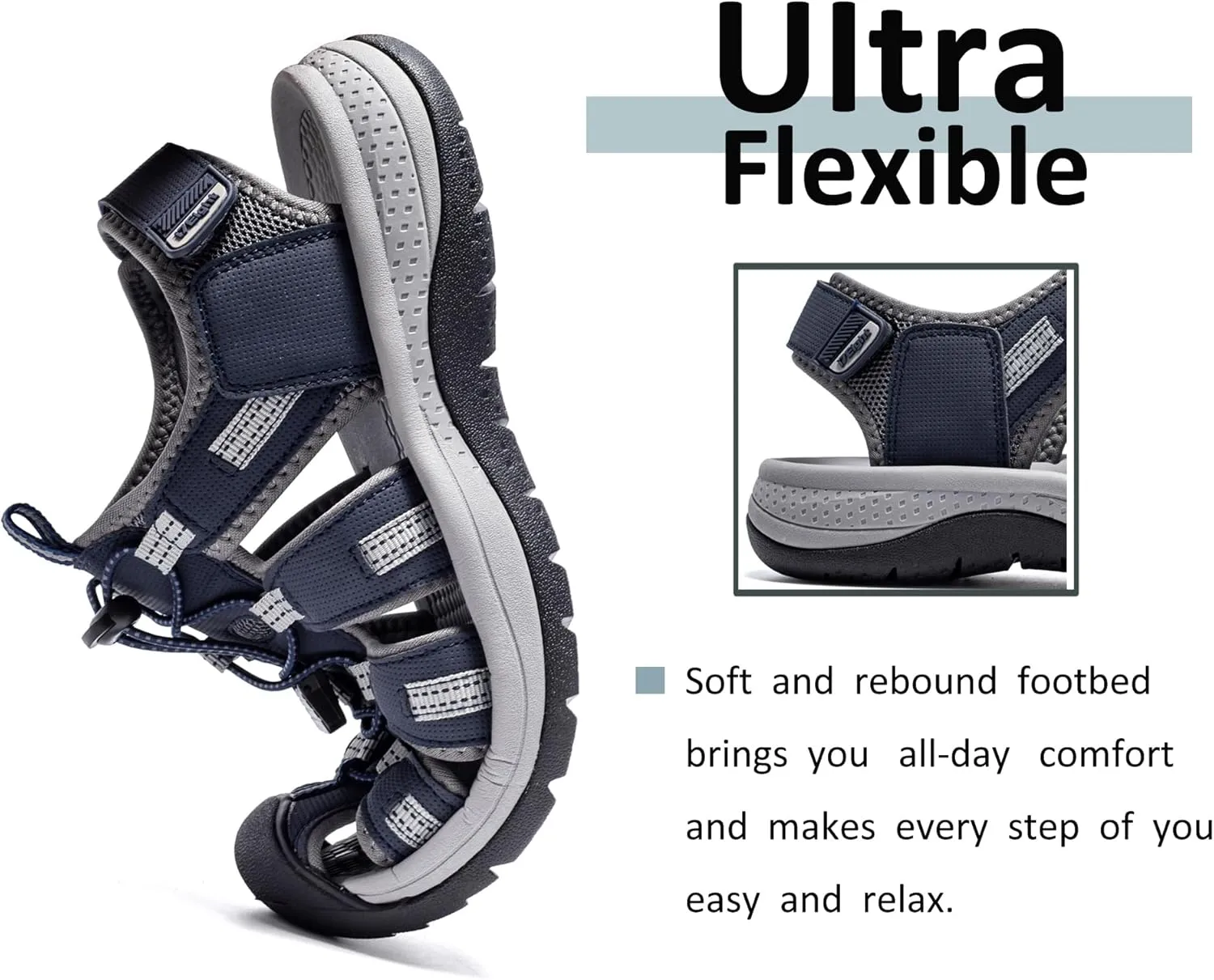 i78 Mens Athletic Hiking Sandals Closed Toe Outdoor Sport Sandals for Trail Beach Walking Waterproof Lightweight Casual