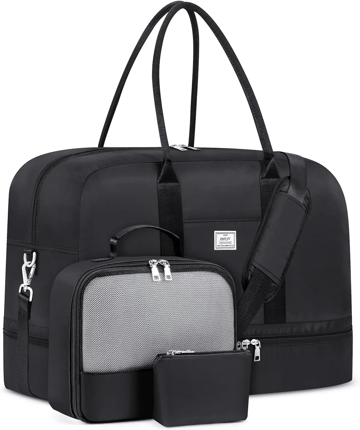 IBFUN Weekender Bags for Women, Large Overnight Bag Canvas Travel Duffel Bag Carry On Tote with Shoe Compartment 21" 3Pcs Set
