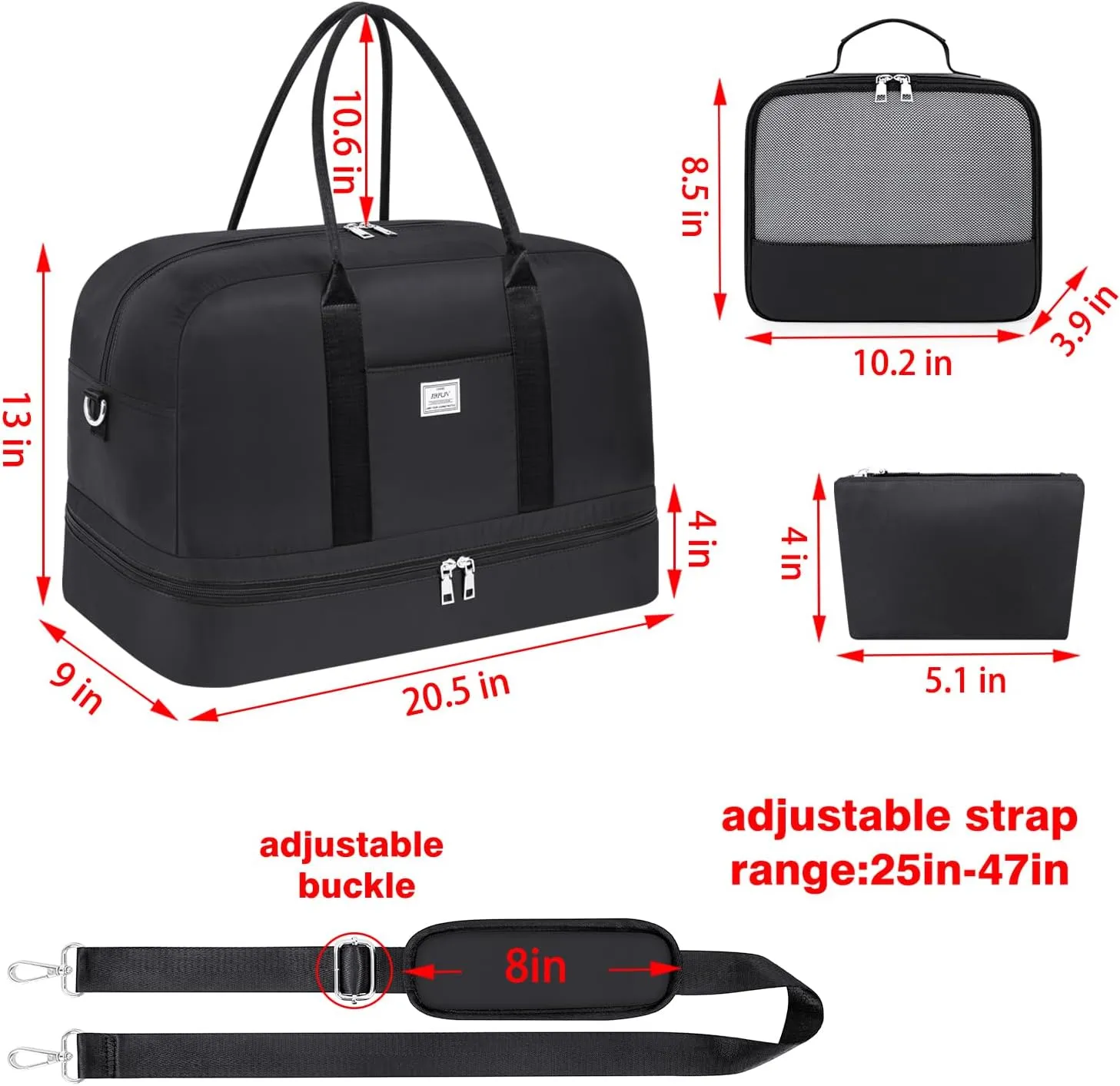 IBFUN Weekender Bags for Women, Large Overnight Bag Canvas Travel Duffel Bag Carry On Tote with Shoe Compartment 21" 3Pcs Set