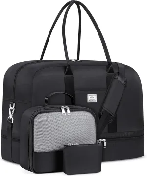 IBFUN Weekender Bags for Women, Large Overnight Bag Canvas Travel Duffel Bag Carry On Tote with Shoe Compartment 21" 3Pcs Set
