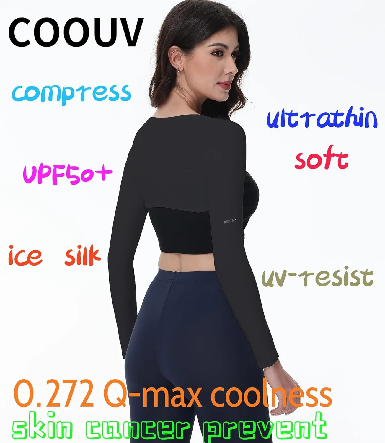 Ice Silk Cooling Fabric UPF50  UV Sun Protection Compression Shawl Arm Sleeve Sport Shrug Golf Shirt