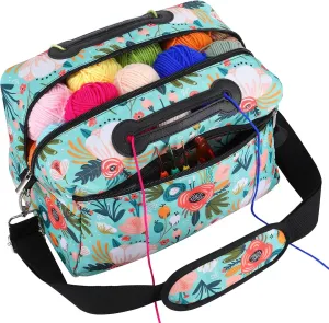 icolor Crochet Bag Organizer | Yarn Storage Tote Holder | Knitting Bag for Knitting Crocheting with Shoulder Strap & Zipper Pockets for Crochet Hooks Needles Accessories for Women (Green)