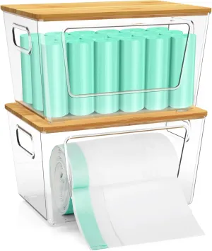 IDEATECH 2Pack Trash Bag Holder Dispenser, Stackable Storage Box Garbage Bags Container Organizer, Gallon Plastic Bags Holder for Kitchen, Pantry, Under Sink, Laundry Storage & Organization (2Pack)