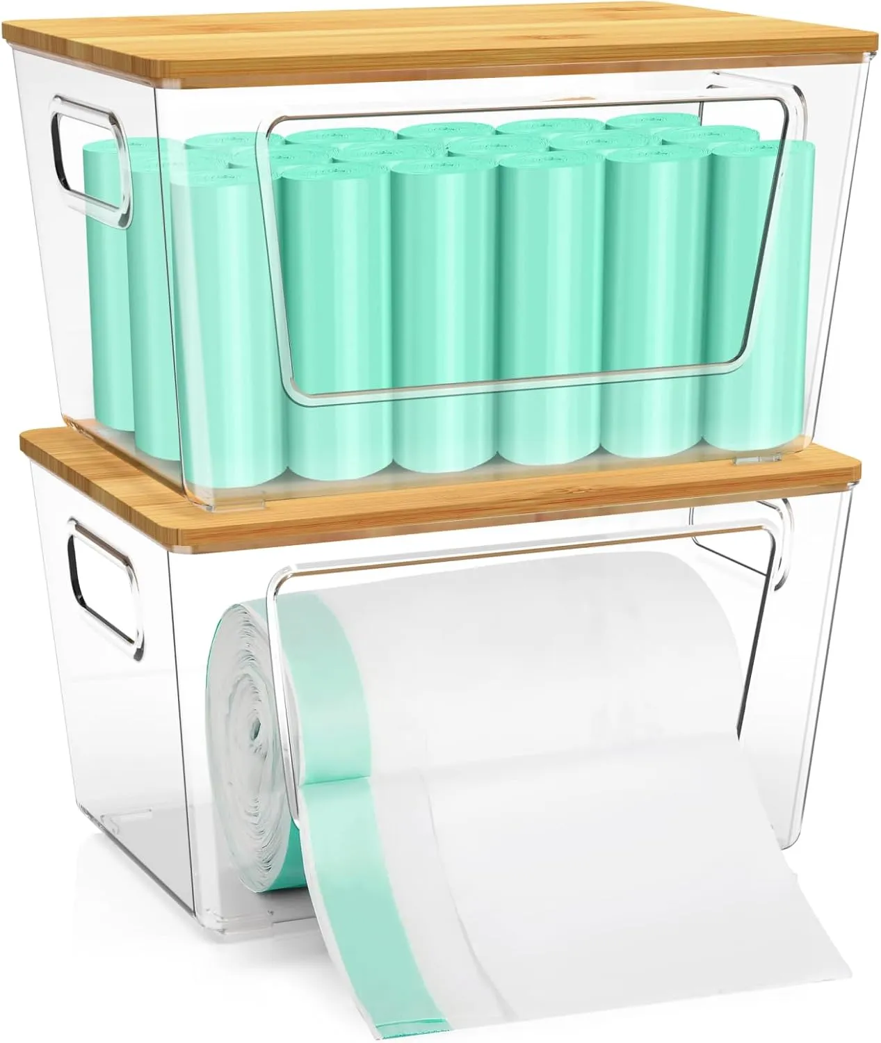 IDEATECH 2Pack Trash Bag Holder Dispenser, Stackable Storage Box Garbage Bags Container Organizer, Gallon Plastic Bags Holder for Kitchen, Pantry, Under Sink, Laundry Storage & Organization (2Pack)
