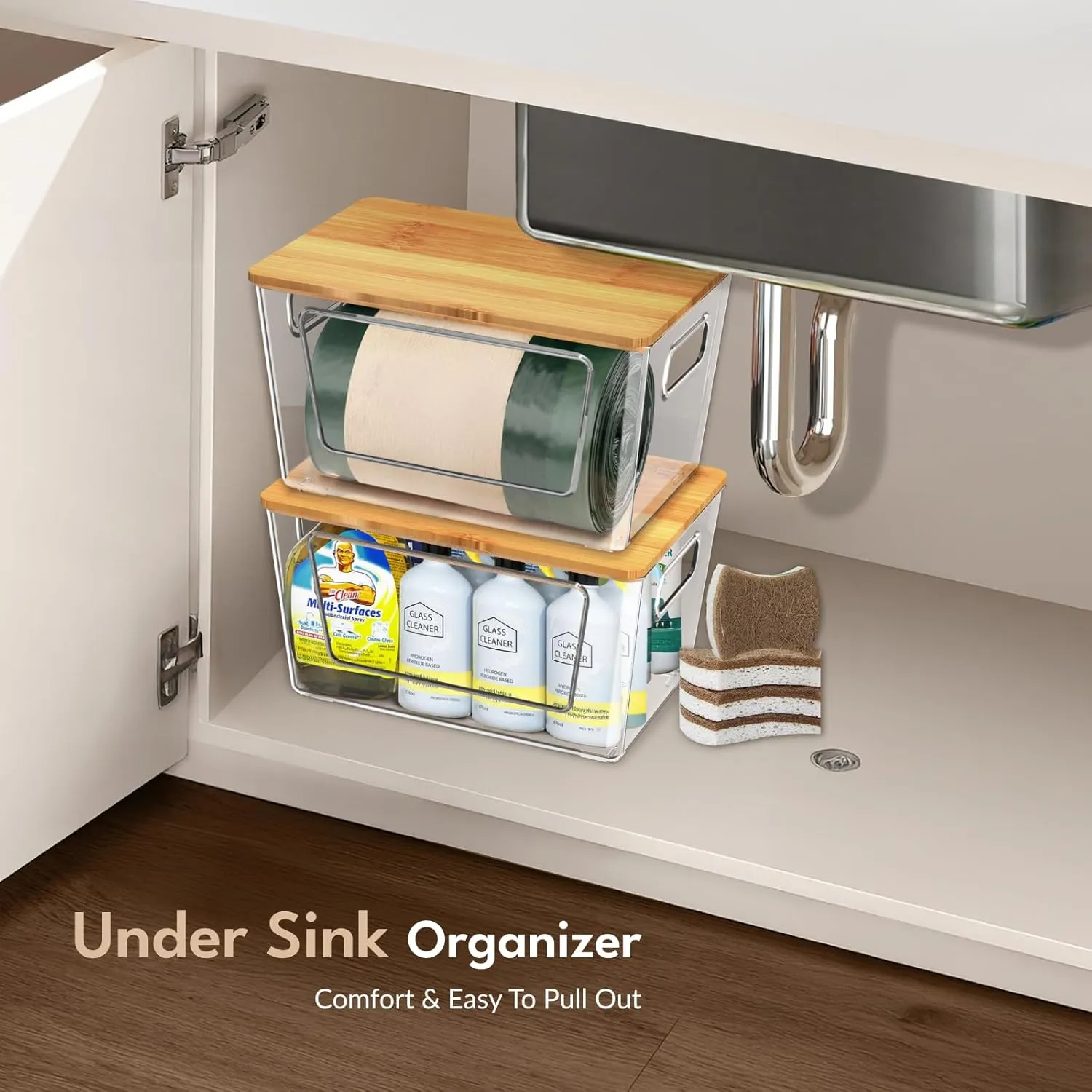 IDEATECH 2Pack Trash Bag Holder Dispenser, Stackable Storage Box Garbage Bags Container Organizer, Gallon Plastic Bags Holder for Kitchen, Pantry, Under Sink, Laundry Storage & Organization (2Pack)