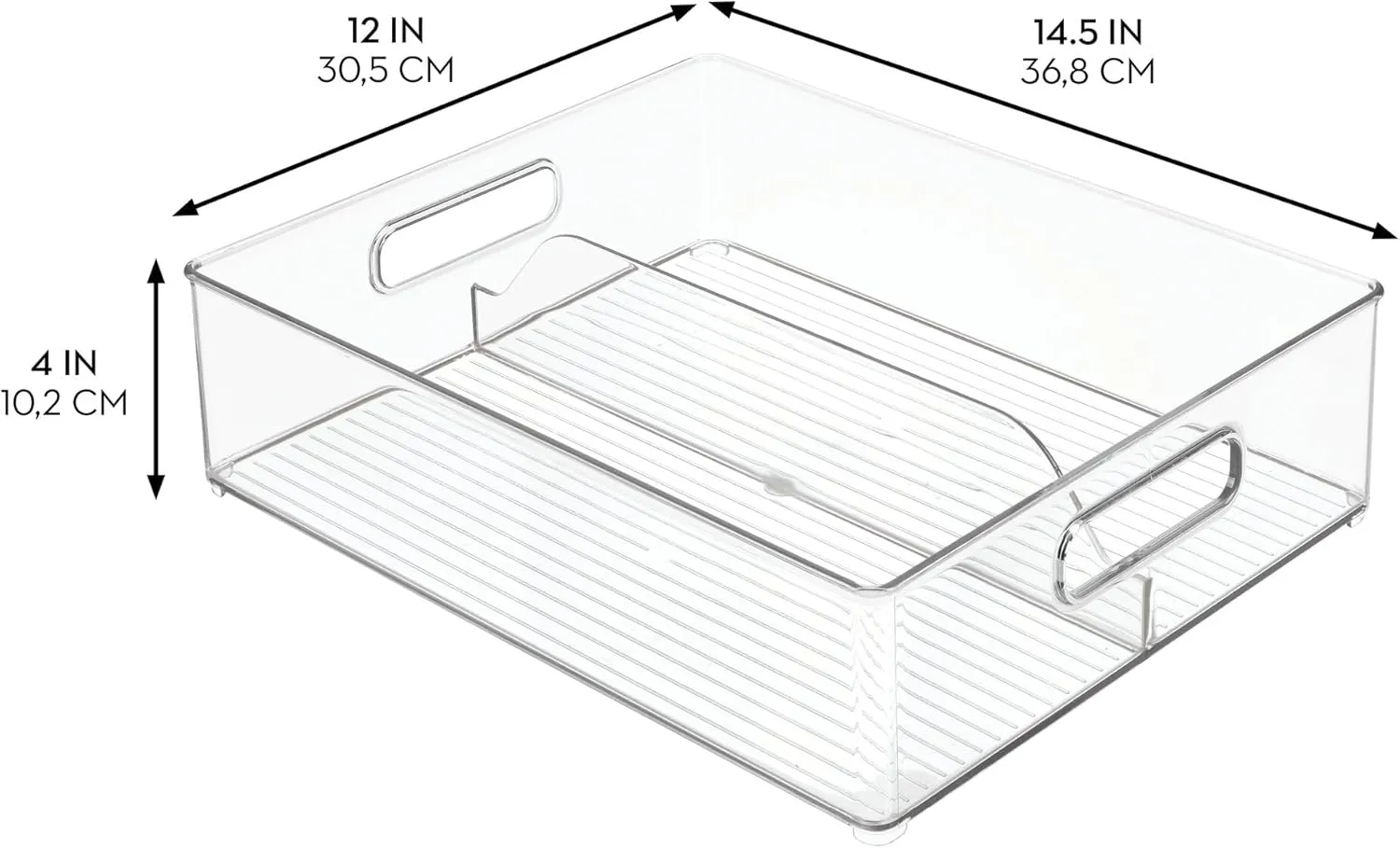iDesign Divided Storage Bin with Handle for Pantry, Fridge, or Freezer, Clear, Made in USA