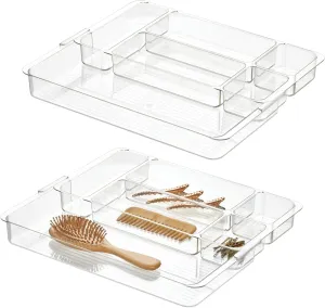 iDesign Makeup Drawer Organizer-Storage Cosmetics or Jewelry, Set of 2, Clear Luci Divided Expandable Tray-Large M2