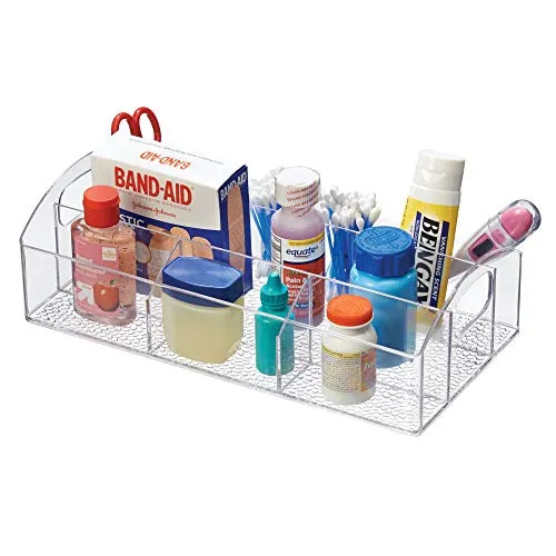 iDesign Med  BPA-Free Plastic Divided Bathroom Organizer with Handles - 12" x 6" x 3.5", Clear