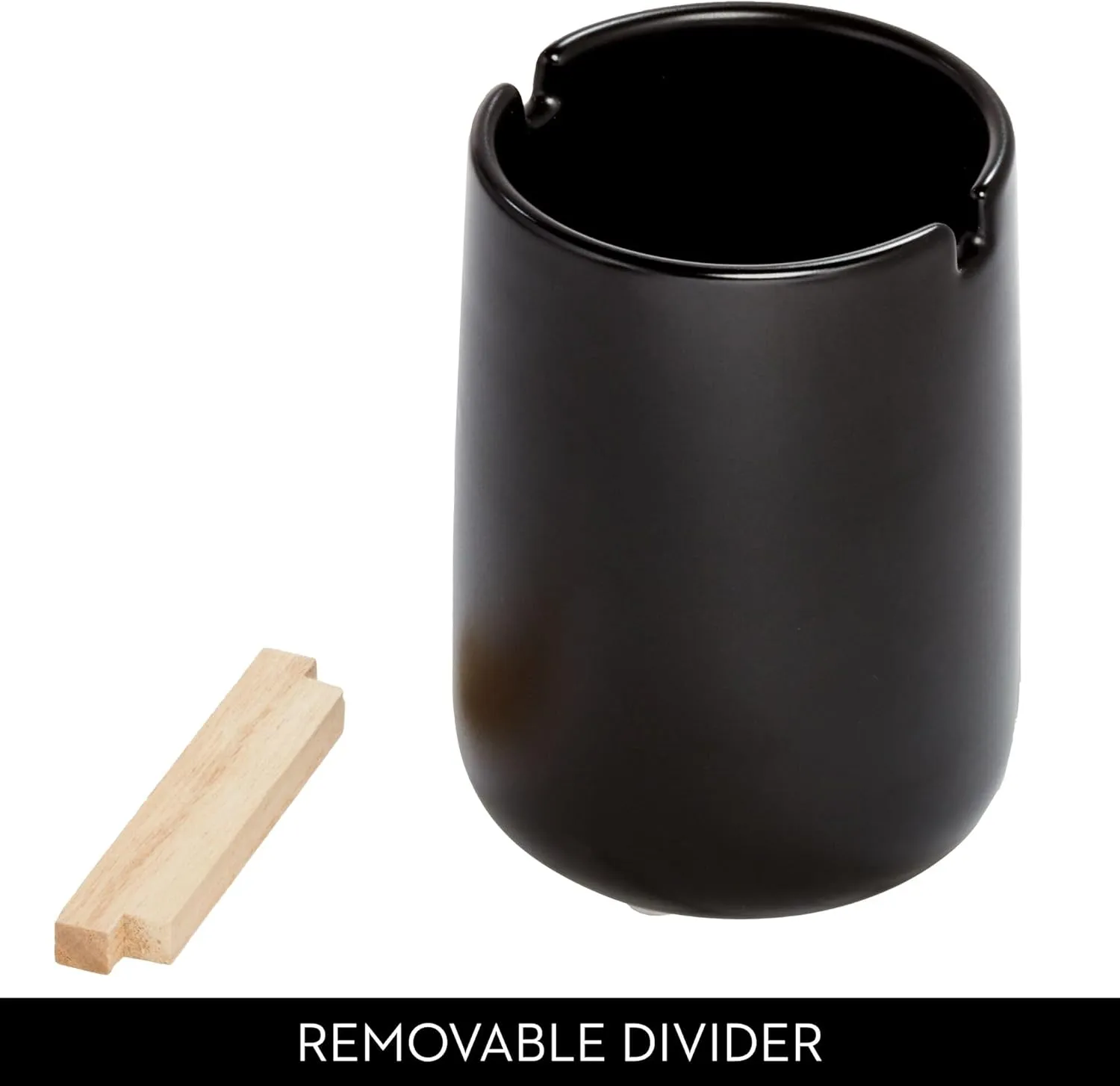iDesign Toothbrush Holder with Removable Wood Divider-Set of 2-Matte Black