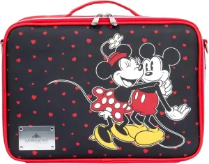 Impressions Vanity Disney Mickey and Minnie Makeup Organizer Bag with Adjustable Dividers, Handheld Cosmetic Bag with Badge Holder, Cosmetic Travel Bag with Detachable Strap