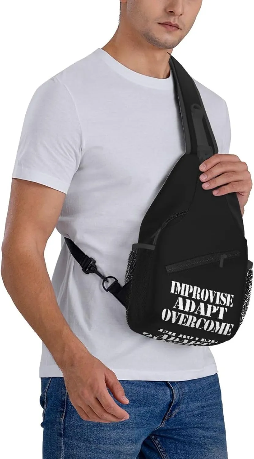 Improvise Adapt Overcome Sling Backpack Shoulder Chest Bag For Men Women Hiking Travel Crossbody Daypack