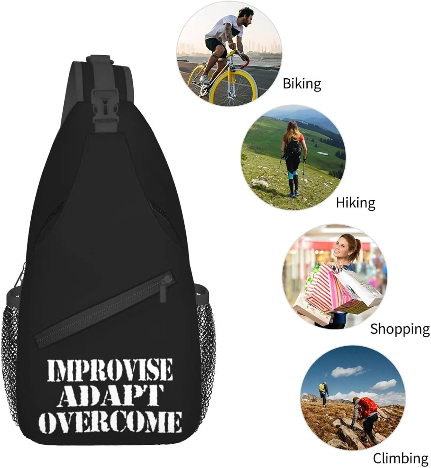 Improvise Adapt Overcome Sling Backpack Shoulder Chest Bag For Men Women Hiking Travel Crossbody Daypack