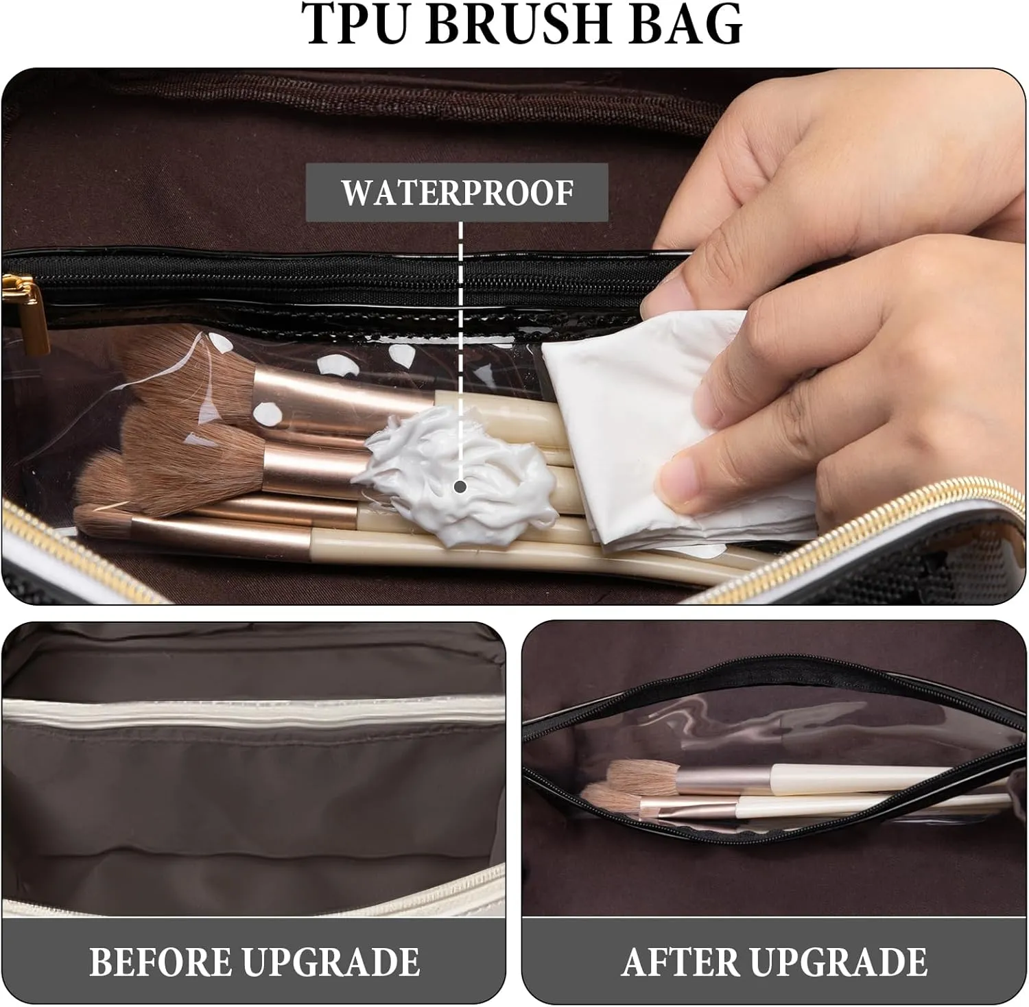 Initial Makeup Bag Large Capacity Travel Cosmetic Bag for Women PU Leather Open Flat Toiletry Bag with Handle and Divider Personalized Gifts for Women (Black C)