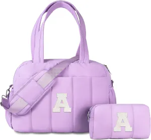 Initial Women Duffel Bag, Personalized Weekender Bag with Shoulder Strap, Monogram Overnight Bag for Women, Letter Travel Bag with Makeup Bag Gift for Graduation Gifts for Her (Letter A)
