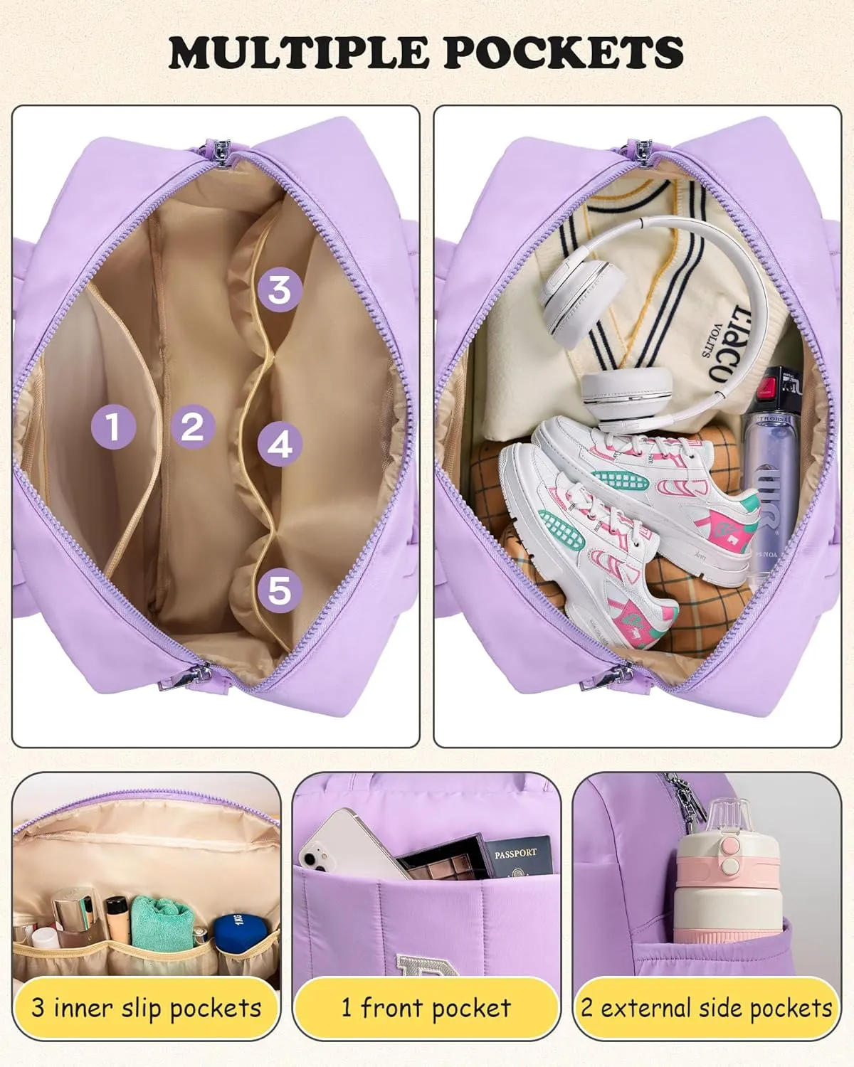 Initial Women Duffel Bag, Personalized Weekender Bag with Shoulder Strap, Monogram Overnight Bag for Women, Letter Travel Bag with Makeup Bag Gift for Graduation Gifts for Her (Letter A)