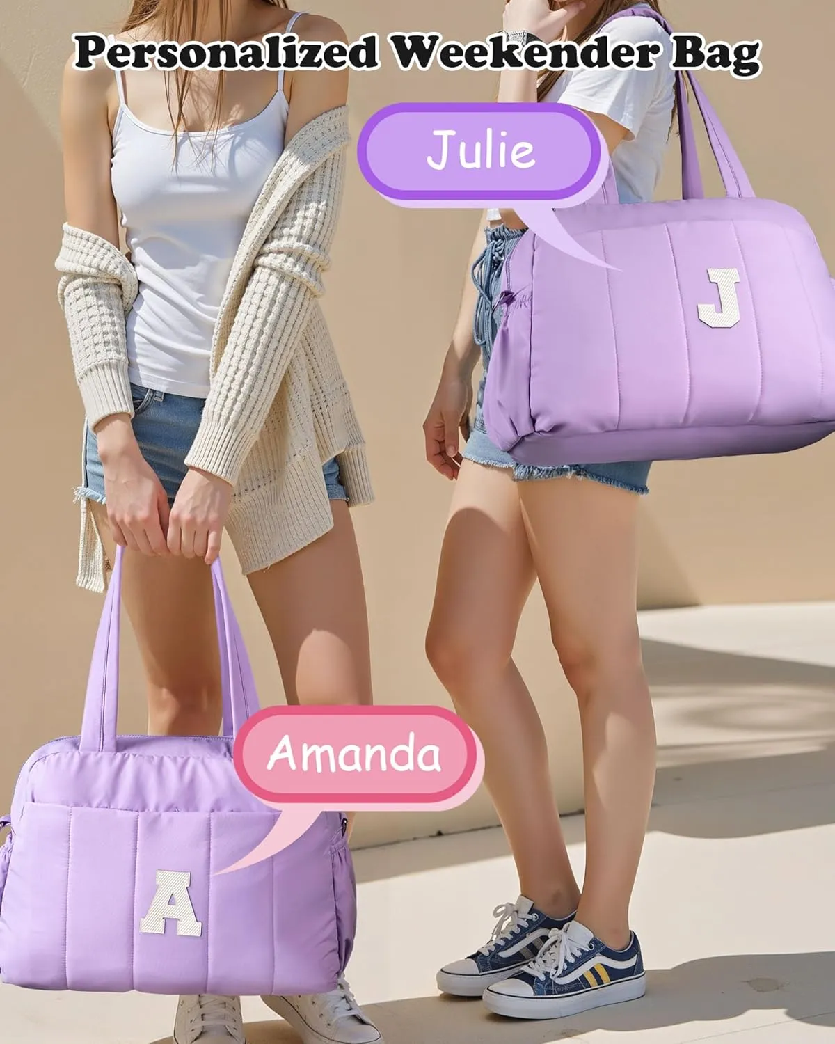 Initial Women Duffel Bag, Personalized Weekender Bag with Shoulder Strap, Monogram Overnight Bag for Women, Letter Travel Bag with Makeup Bag Gift for Graduation Gifts for Her (Letter A)