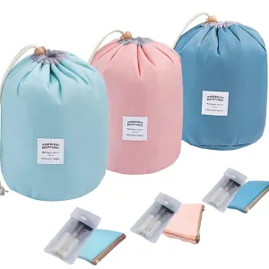 INVODA Drawstring Cosmetic Bag 3PCS Travel Makeup Bag for Women Toiletry Bag Portable Drawstring Make up Organizer Bag for Travel (Pink Green Blue)