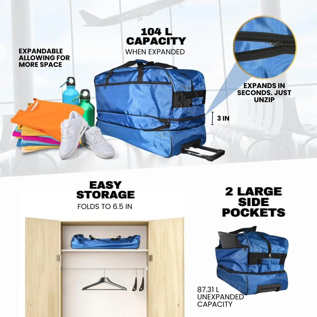 Ironbar Duffle Bag Travel Suitcase Large Foldable Expandable, Sports Gym Tote Bag, Carry On Weekender Men Women Unisex Black (Blue)