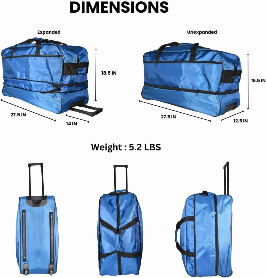 Ironbar Duffle Bag Travel Suitcase Large Foldable Expandable, Sports Gym Tote Bag, Carry On Weekender Men Women Unisex Black (Blue)