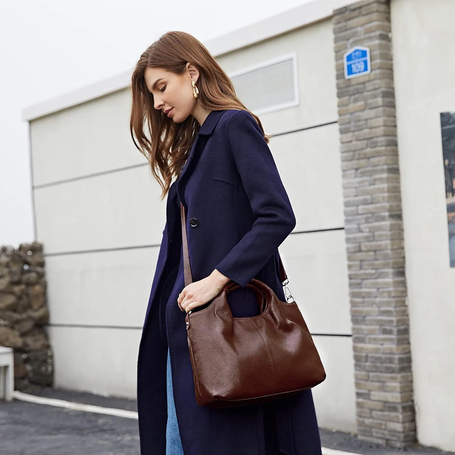Iswee Genuine Leather Top Handle Purse Satchel Bag Designer Shoulder Bag Tote Ladies Crossbody Bag for Women