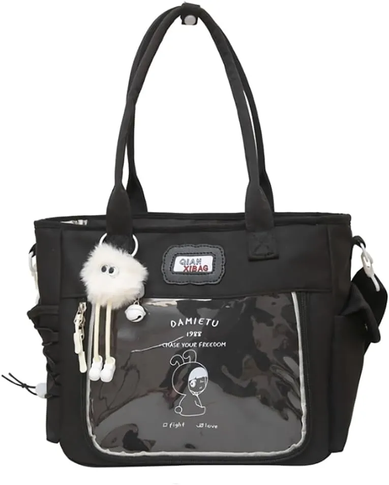 Ita Bag Kawaii Pin Display Bag with Plush Pendent Womens Crossbody Messenger Bag Girls Shoulder Tote Purse Y2K Handbag