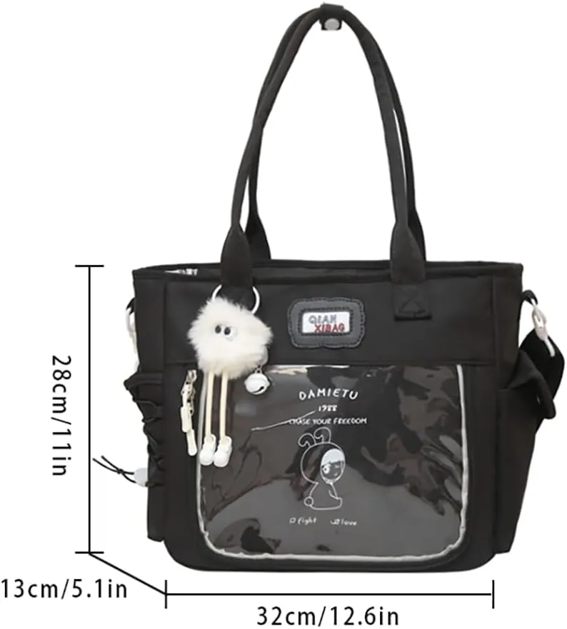 Ita Bag Kawaii Pin Display Bag with Plush Pendent Womens Crossbody Messenger Bag Girls Shoulder Tote Purse Y2K Handbag