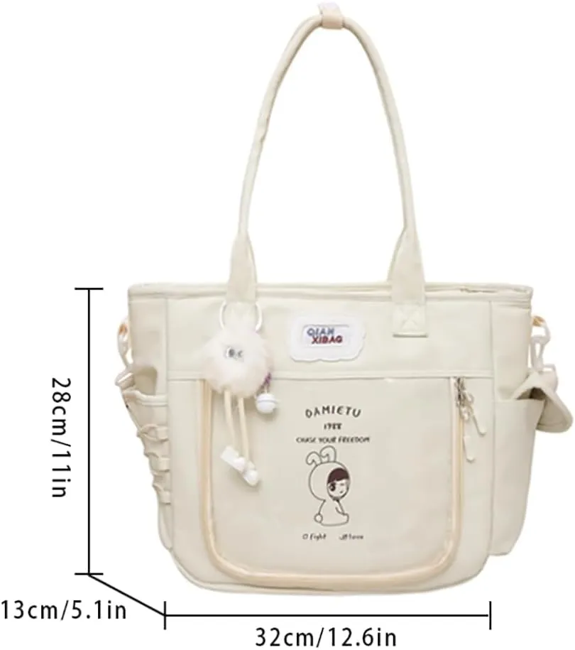 Ita Bag Kawaii Pin Display Bag with Plush Pendent Womens Crossbody Messenger Bag Girls Shoulder Tote Purse Y2K Handbag