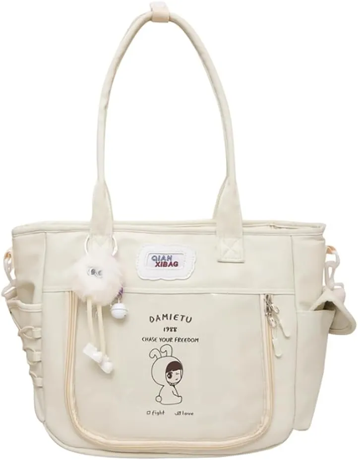 Ita Bag Kawaii Pin Display Bag with Plush Pendent Womens Crossbody Messenger Bag Girls Shoulder Tote Purse Y2K Handbag