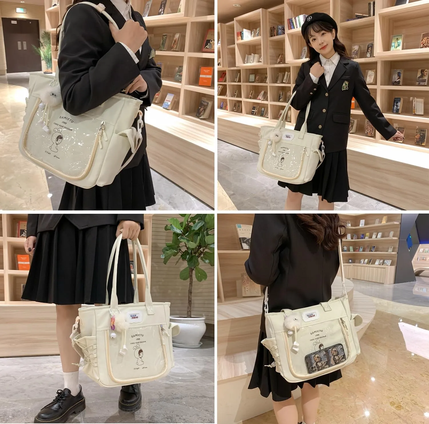 Ita Bag Kawaii Pin Display Bag with Plush Pendent Womens Crossbody Messenger Bag Girls Shoulder Tote Purse Y2K Handbag