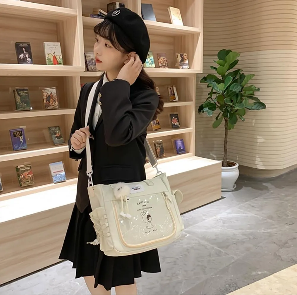 Ita Bag Kawaii Pin Display Bag with Plush Pendent Womens Crossbody Messenger Bag Girls Shoulder Tote Purse Y2K Handbag