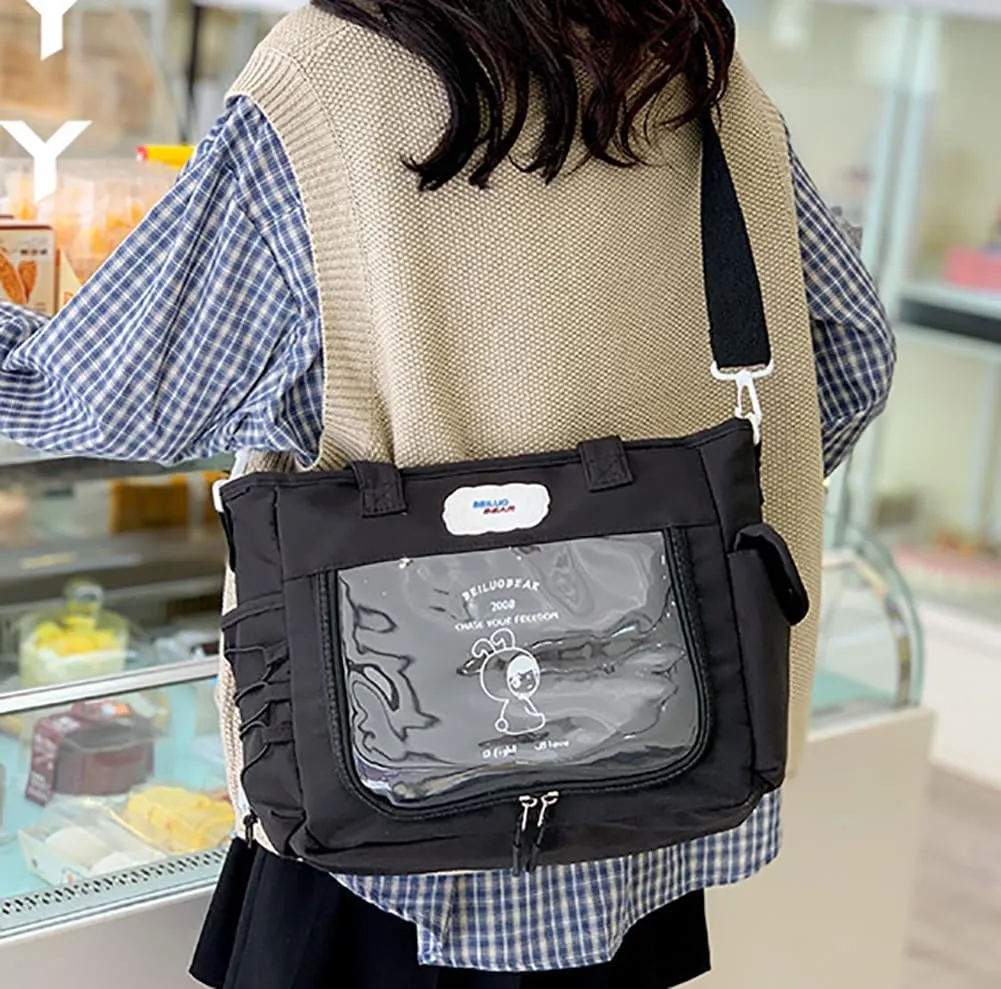Ita Bag Kawaii Pin Display Bag with Plush Pendent Womens Crossbody Messenger Bag Girls Shoulder Tote Purse Y2K Handbag