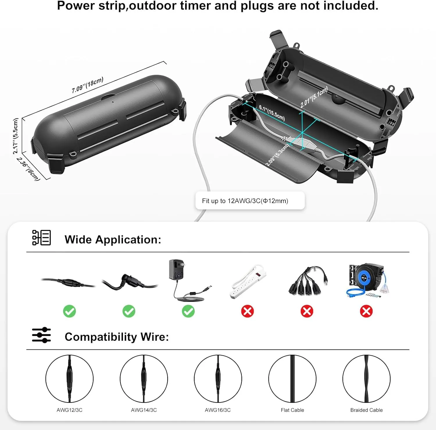 Iwillink 6 Pack Outdoor Extension Cord Safety Cover with Waterproof Protector Seal, Weatherproof Electrical Connection Box for Outdoor Outlet, Plug, Christmas Decoration, Black