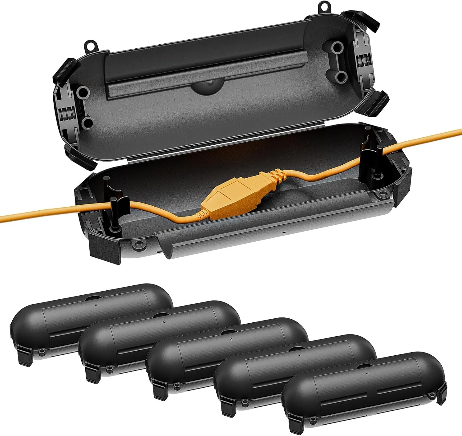 Iwillink 6 Pack Outdoor Extension Cord Safety Cover with Waterproof Protector Seal, Weatherproof Electrical Connection Box for Outdoor Outlet, Plug, Christmas Decoration, Black